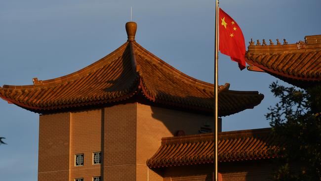 Apparent retaliation: The Chinese embassy in Canberra last week. Despite high-level diplomatic efforts involving Trade Minister Simon Birmingham, China has effectively locked Australian farmers out of the $1-billion barley trade. Picture: Sam Mooy/Getty Images