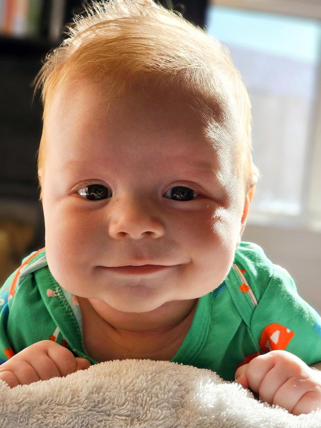 Ryan Judd, three months old. He is a cheeky little dude already. Ryan loves swimming and bath time, long drives and lots of milk.