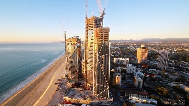 The towers under construction.