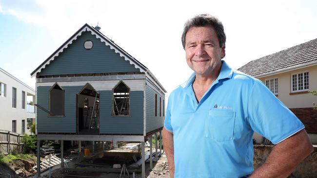 Bob Chambers outside his church which he purchased in Nanango and is now converting in to a modern home at Buena Vista Ave, Coorparoo. Photographer: Liam Kidston