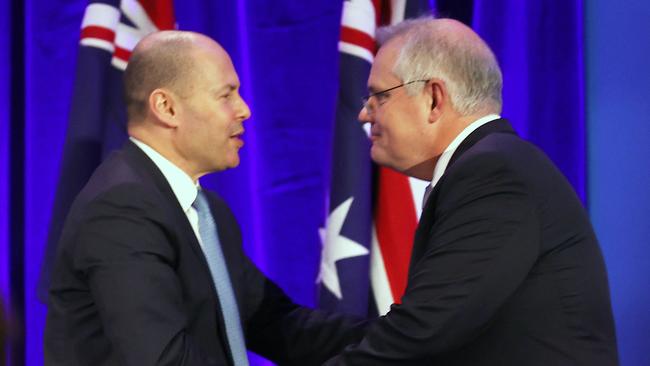 Scott Morrison Prime Minister (right) and Josh Frydenberg in Canberra. Picture: NCA NewsWire / Gary Ramage