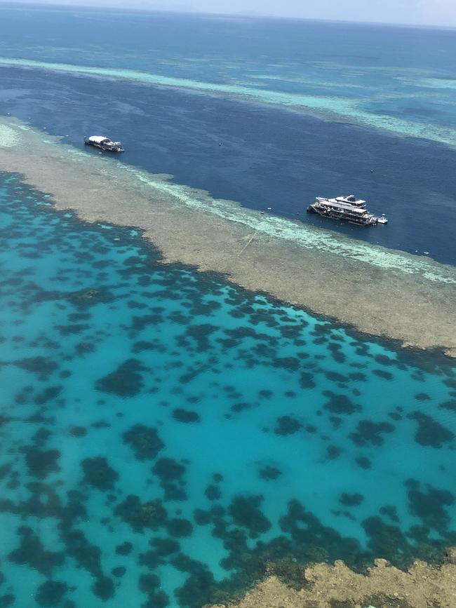 The two pontoons on the reef. On the left, staff quarters. On the right, tourist quarters. Picture: Kyle Pollard