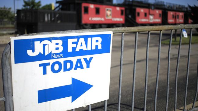 Outside a career fair in Kentucky. Of the 100 largest employers in the US, 58 per cent don’t disclose the salaries and benefits paid to their workforce, 85 per cent don’t disclose staff turnover and 97 per cent don’t disclose promotion rates. Picture: Bloomberg