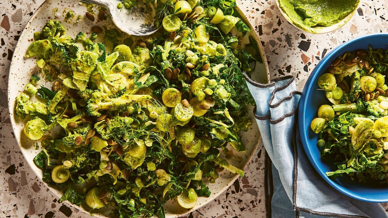 A zingy tumble salad with plenty of greens, and extra garlic too