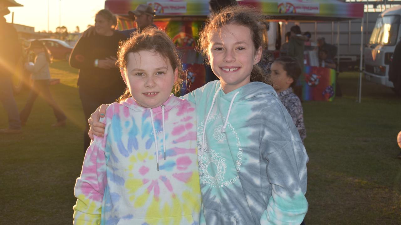 Bella (8) and Abbey Bradfield (10) from the Gold Coast at the 2021 Killarney Rodeo. Photo: Madison Mifsud-Ure / Warwick Daily News