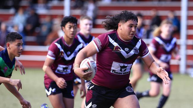 Emannuel Asomua In action during the Walters Cup Year 10 Rugby League match b between Marsden State High at Forest Lake. Pics Adam Head