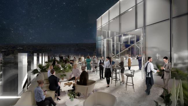 An artist impression of the planned Hyatt Regency’s rooftop bar. Supplied: CEL Development