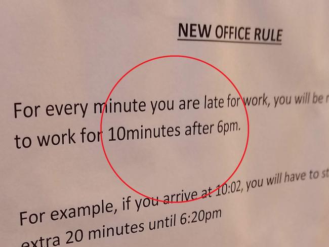 A manager has been lambasted by thousands of people after making a rogue demand of employees who arrived for their shift late.