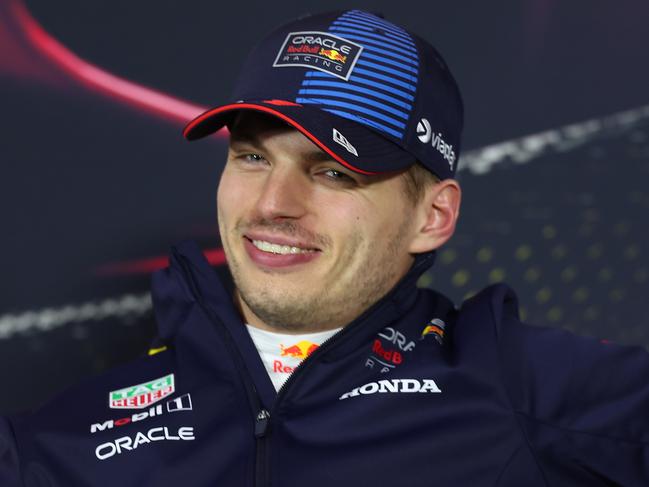 SHANGHAI, CHINA - APRIL 21: Race winner Max Verstappen of the Netherlands and Oracle Red Bull Racing attends the press conference after the F1 Grand Prix of China at Shanghai International Circuit on April 21, 2024 in Shanghai, China. (Photo by Lintao Zhang/Getty Images )