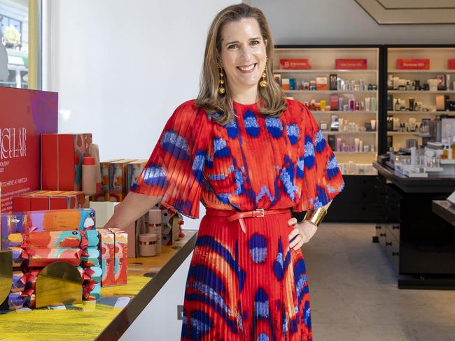 Beauty entrepreneur and richlister Jo Horgan is on the eve of opening her biggest mega Mecca store to date in Bourke St. Picture: Aaron Francis