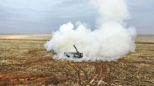 A Russian Iskander-K missile launching during training exercises. Picture: AFP