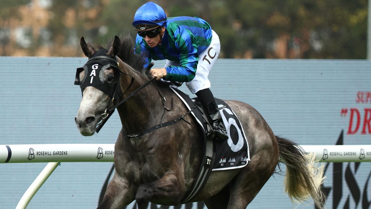 Tim Clark rides Alalcance to a dominant win in the N.E. Manion Cup at Rosehill. Picture: Getty Images