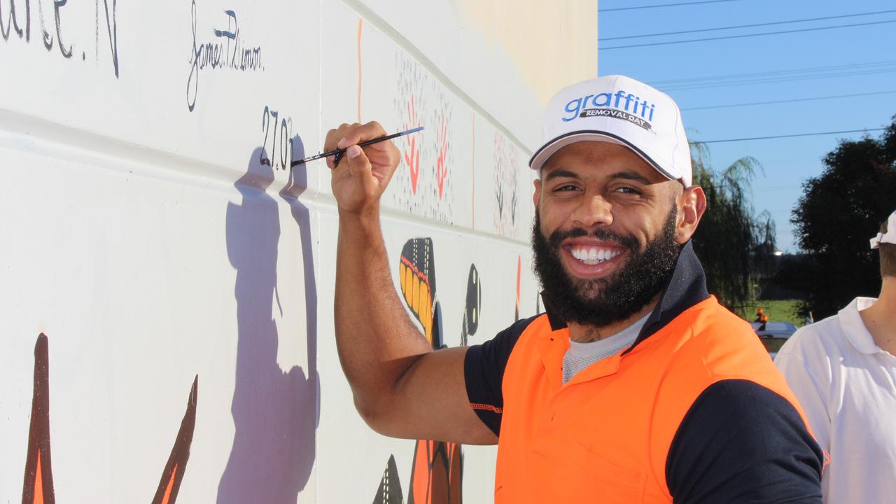 Josh Addo-Carr at the Graffiti Removal Australia campaign day at Emu Plains.