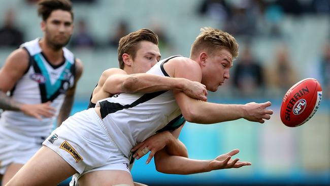 Ollie Wines ... gave the Power plenty of grunt against Collingwood. Picture: Robert Cianflone (Getty Images)