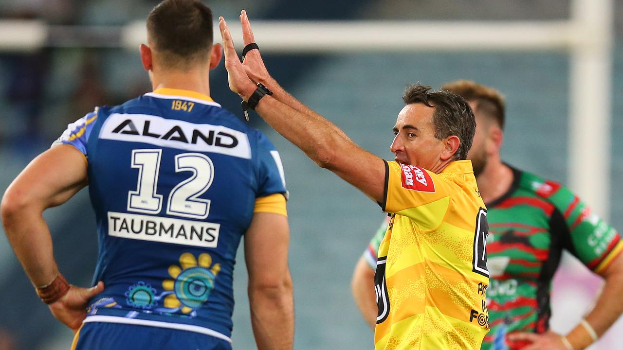 SYDNEY, AUSTRALIA - MAY 29: Ryan Matterson of the Eels is sent to the sin bin during the round 12 NRL match between the South Sydney Rabbitohs and the Parramatta Eels at Stadium Australia, on May 29, 2021, in Sydney, Australia. (Photo by Jason McCawley/Getty Images)