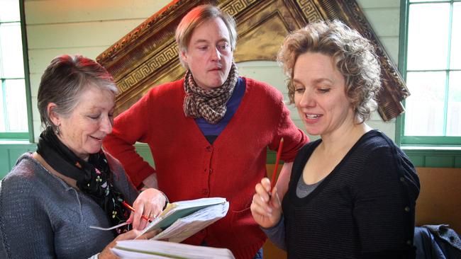 Actor Helen Noonan, director Julian Meyrick and actor Jane Longhurst go over the script during rehearsals for The Breath of Life in 2011. Picture: Roger Lovell.