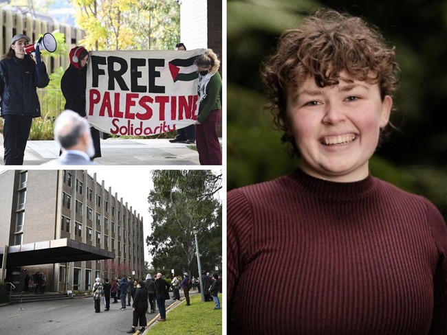 Furious students have protested against their own university after it expelled one student over a radio comment saying Hamas deserved “support”.