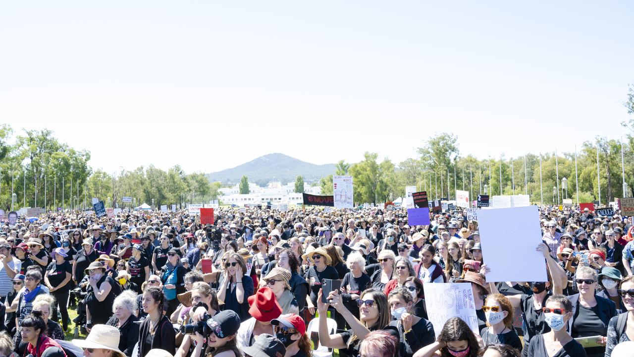 Tens of thousands of people took to the streets in March 4 Justice protests across the country in response to the rape allegations made by Brittany Higgins and the unnamed woman who accused Attorney-General Christian Porter. Picture: Jamila Toderas/Getty Images