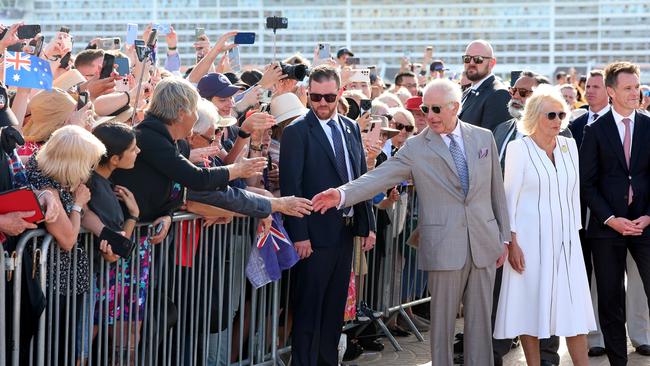 King Charles shakes hands with the locals. Picture: Chris Jackson/Getty Images