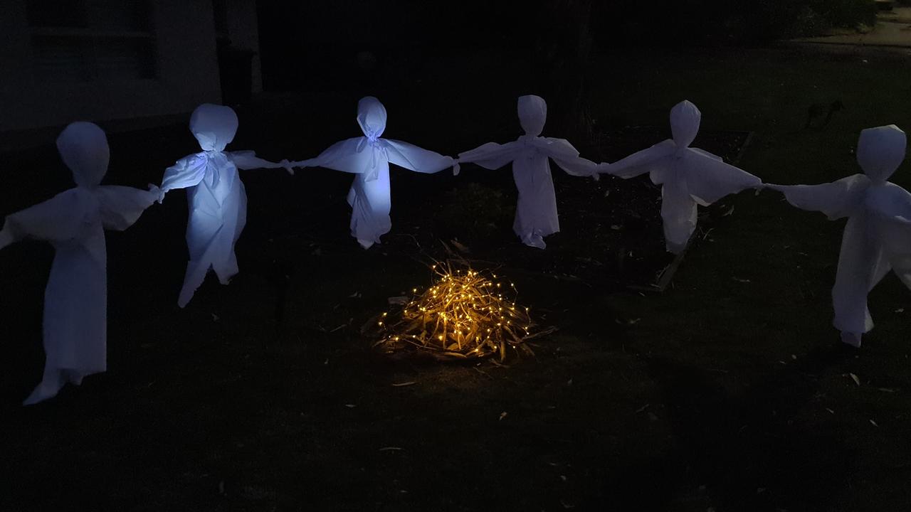 McLaren Vale resident Daniel Abbie took to Facebook to explain his Halloween display was of ghosts, not KKK members. Pictures: Facebook