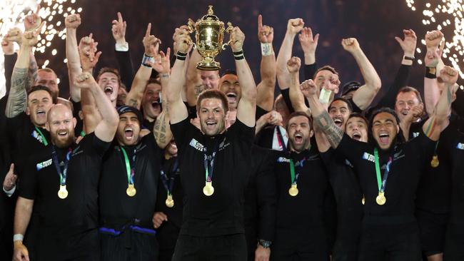 The All Blacks celebrate winning the 2015 World Cup.