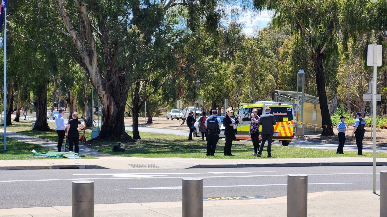Mr Andrews was carted away in an ambulance on Friday morning. Picture: NCA NewsWire