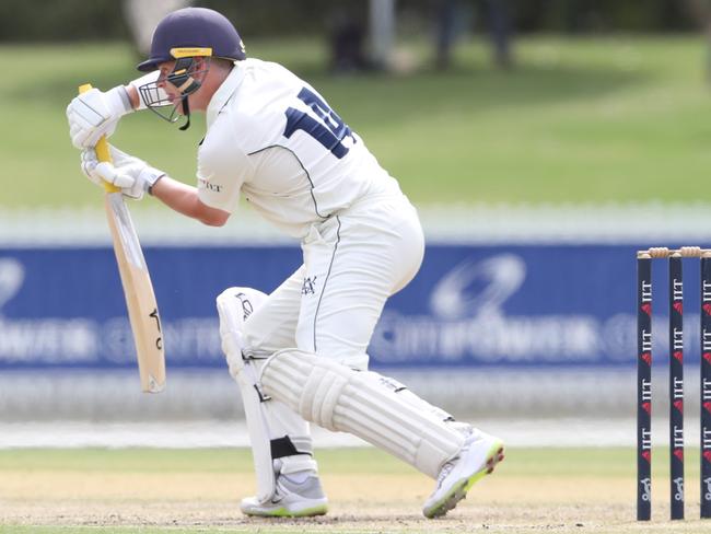 Marcus Harris led the Vics recovery from 2-7 after Tasmania’s Riley Meredith rocked the home side. Picture: AAP