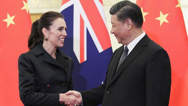 New Zealand Prime Minister Jacinda Ardern with Chinese President Xi Jinping in Beijing in 2019. Picture: AFP