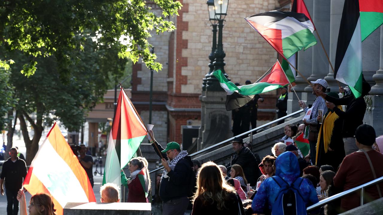 The hour-long vigil concluded with the crowd chanting “free, free Palestine” and “from the river to the sea. Picture: NewsWire / Kelly Barnes