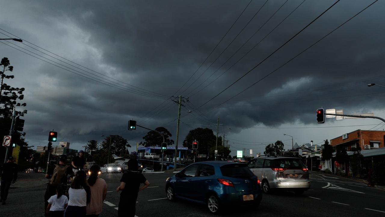 Storms approaching South Brisbane earlier this week. Picture: Lachie Millard