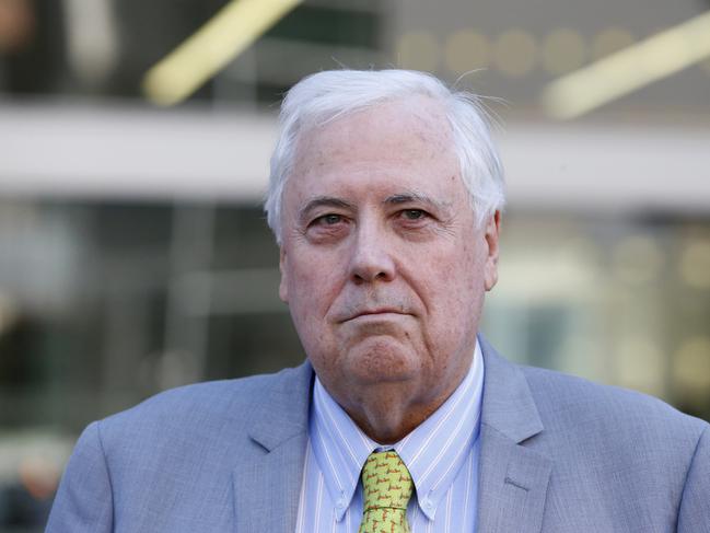 Clive Palmer speaks to the media during the lunch break from the Supreme Court in Brisbane, Friday, September, 15, 2017. The court heard Palmers elusive nephew is being paid more than $8000 a fortnight by one of his companies. (AAP Image/Regi Varghese) NO ARCHIVING