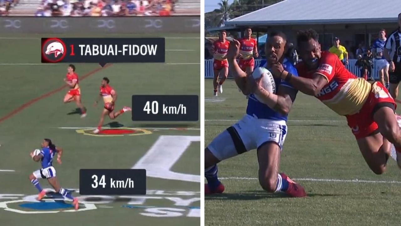 ‘Too fast for a school zone’: Hamiso Tabuai-Fidow chases down Josh Addo-Carr