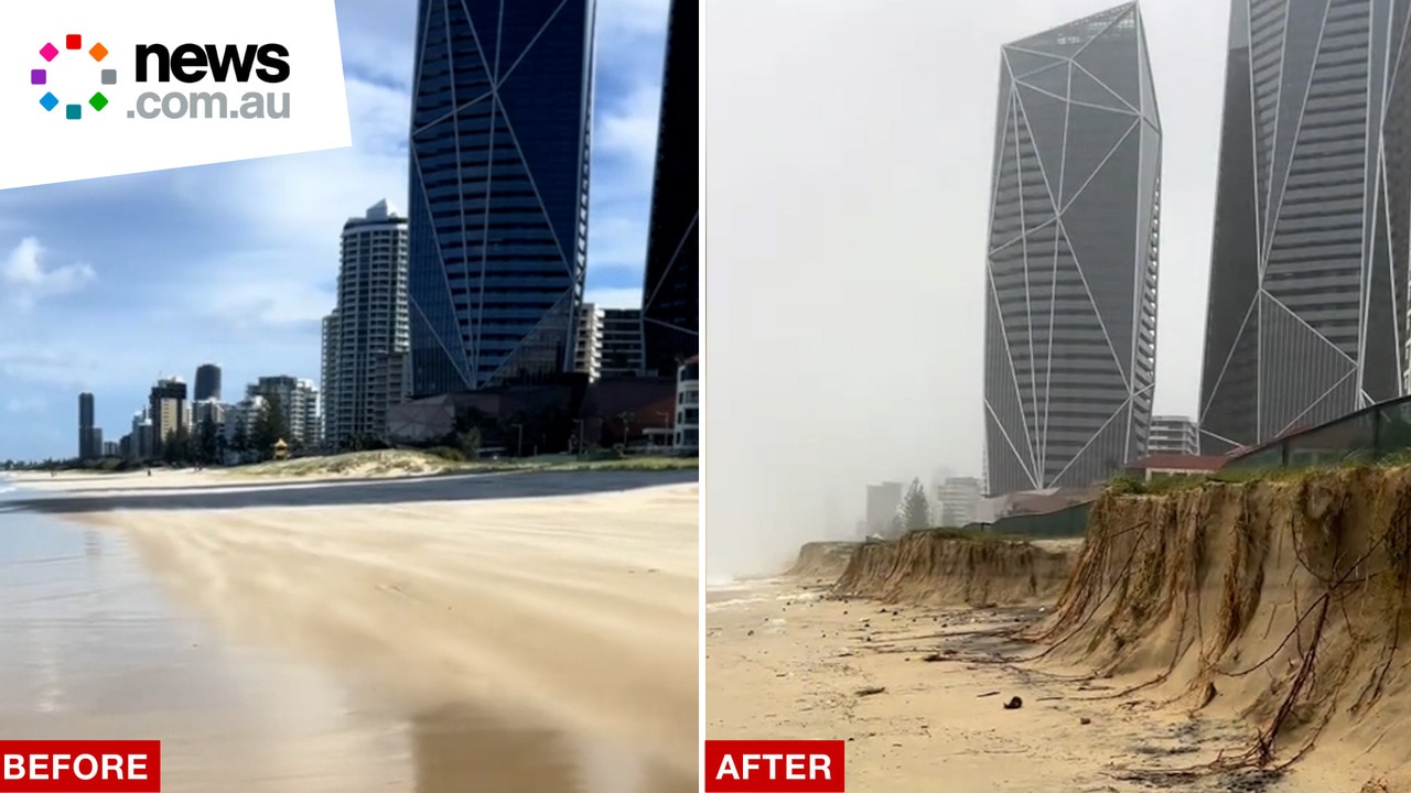 Massive swells erode 2-metre cliffs off iconic Gold Coast beach