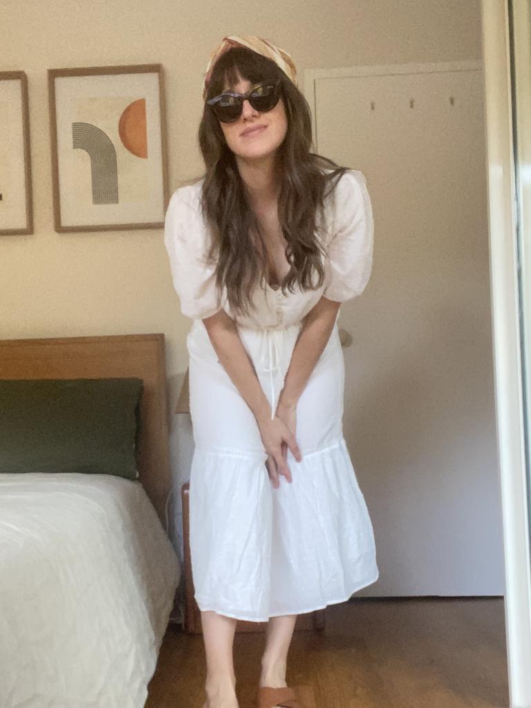 The Fated dress, Soda Shades sunglasses, Cult Gaia headband, Aere slides.