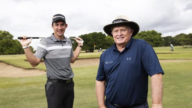 Lucas Herbert and Peter Senior at Royal Queensland Golf Club.