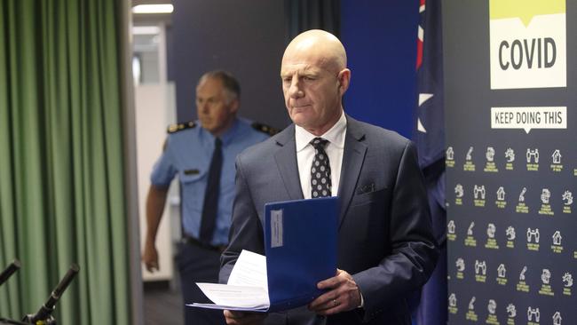 Premier Peter Gutwein and Deputy Commissioner Scott Tilyard during the coronavirus government update. at Hobart. Picture Chris Kidd