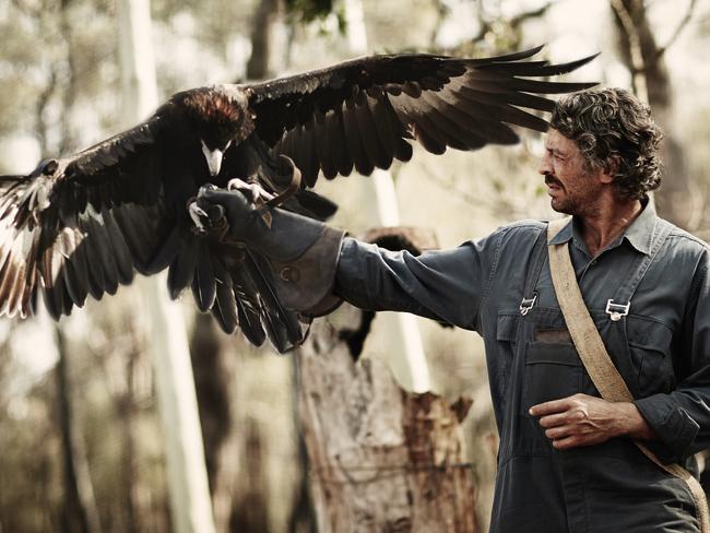 Don Hany with a wedge-tailed eagle in a scene from the film Healing.