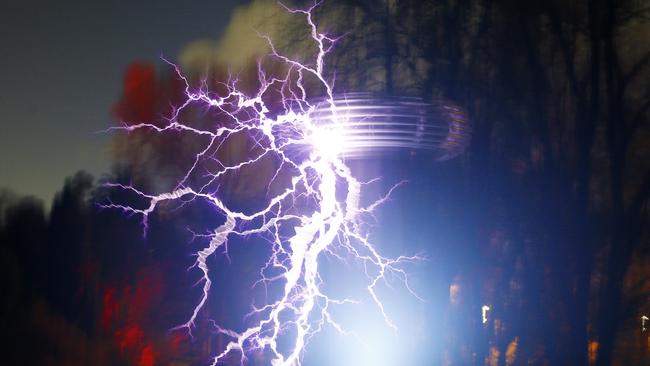 A Tesla machine provides an electric element to Dark Path in the botanical gardens. Picture: MATT THOMPSON