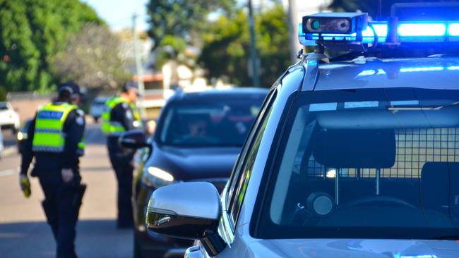 Police at a static roadside breath test site. Picture: Natasha Emeck