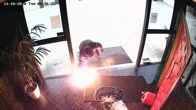 Still from CCTV footage of the alleged arson attack. Picture: Handout via NCA NewsWire