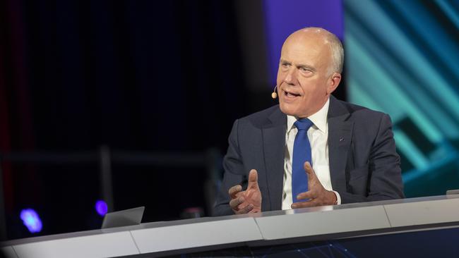Tasmanian State Election 2024, Liberal candidate for Franklin Eric Abetz on the panel in the tally room, Hotel Grand Chancellor. Picture: Chris Kidd