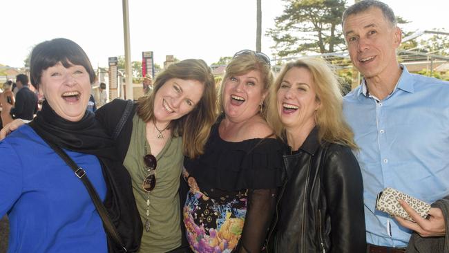 Maureen Austen, Trysette Loosemore, Julie Debono, Megan Kovac and Geoff Watkins get into the spirit of South Grafton Cup Day. Photo Adam Hourigan / The Daily Examiner