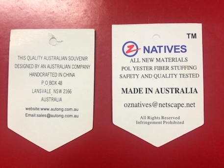 The Chinese tag (left) is removed and replaced with a ‘Made in Australia’ tag (right). Picture: GJ