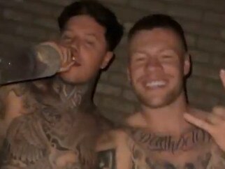 Collingwood star Jordan De Goey and tattoo artist Luke Dyson partying in New York. Picture: Instagram