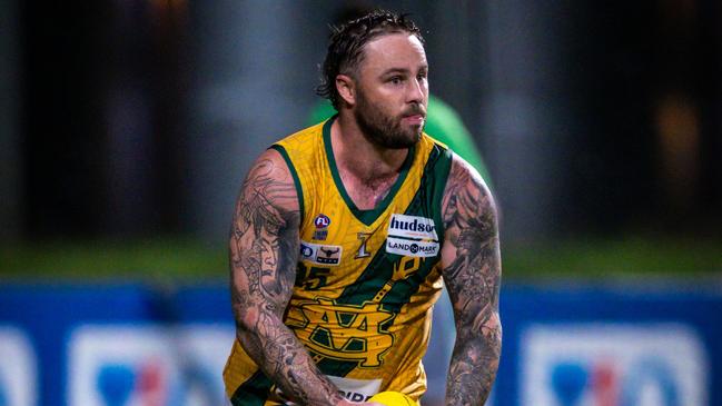 Jack Landt booted three successive goals in the second term. Picture: Patch Clapp / AFLNT Media