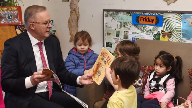 Anthony Albanese visiting the Merri Community Child Care and Kindergarten. Picture: Nicki Connolly