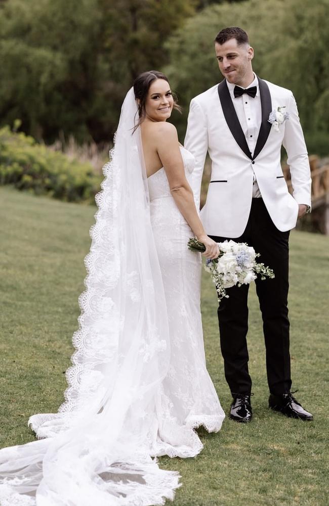 Tristan and Maddison Xerri married in the Macedon Ranges. Picture: Kyla Scarborough