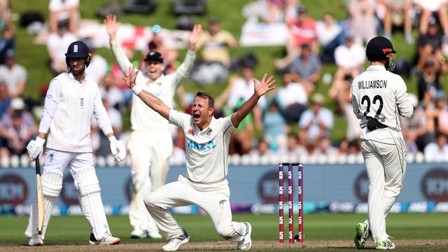 Neil Wagner appeals during an incredible finish to the Test.