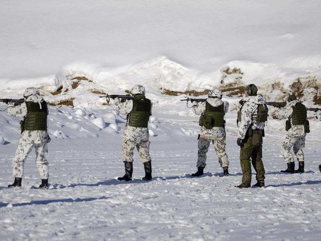 Finnish reservists at a shooting practice near the Russian border. Picture: Lauri Heino/Lehtikuva/AFP