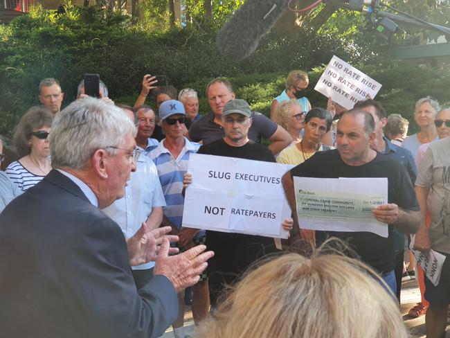 Protesters have gathered outside the last two council meetings to oppose a rate rise.